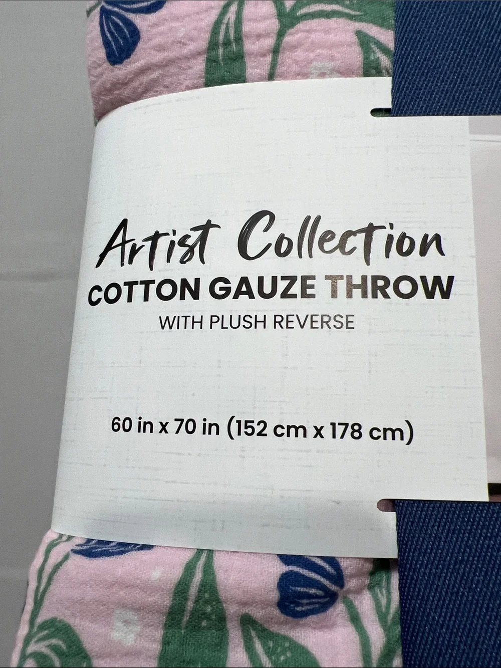 Pink Floral Cotton Gauze Throw with Plush Reverse